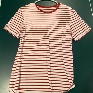 Red & white stripped lululemon shirt.